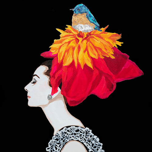 Audrey With Blue Bird and Camellia Chapeau