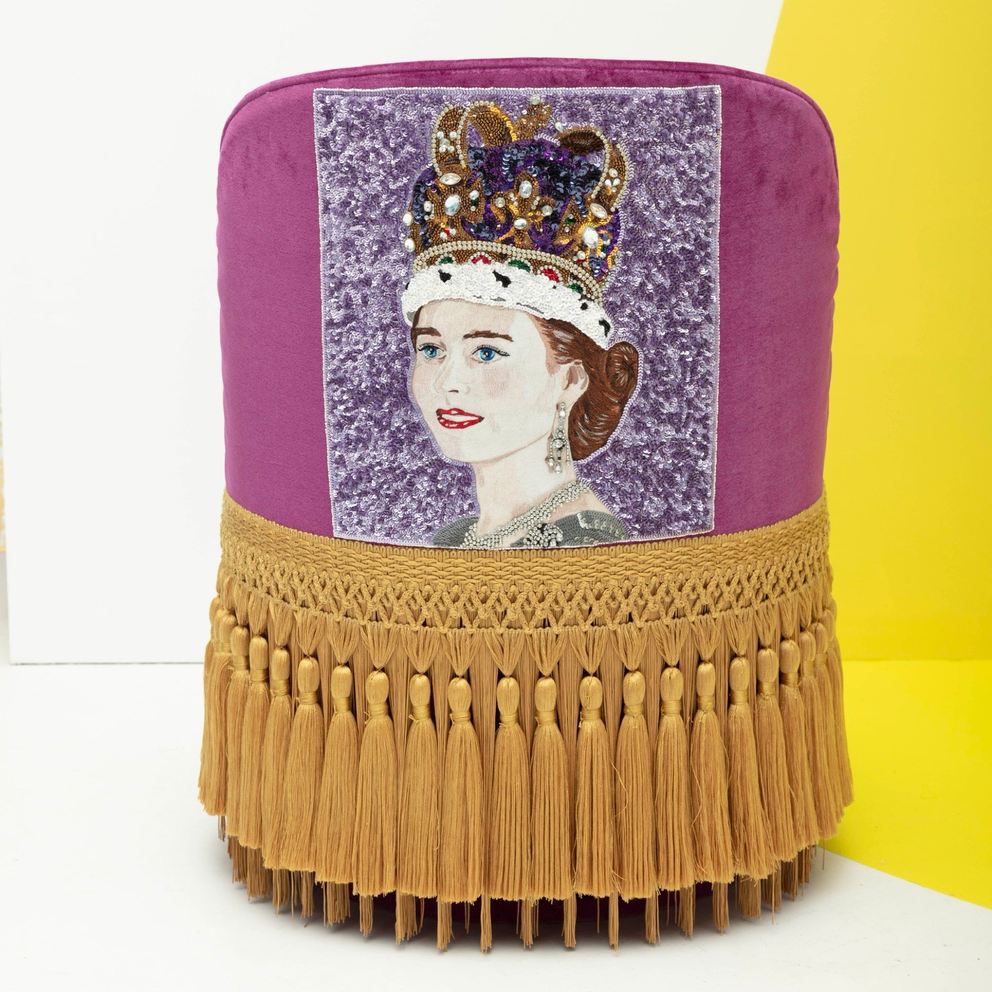 First Edition Queen Elizabeth Tufted & Tasseled Velvet Barrel Chair