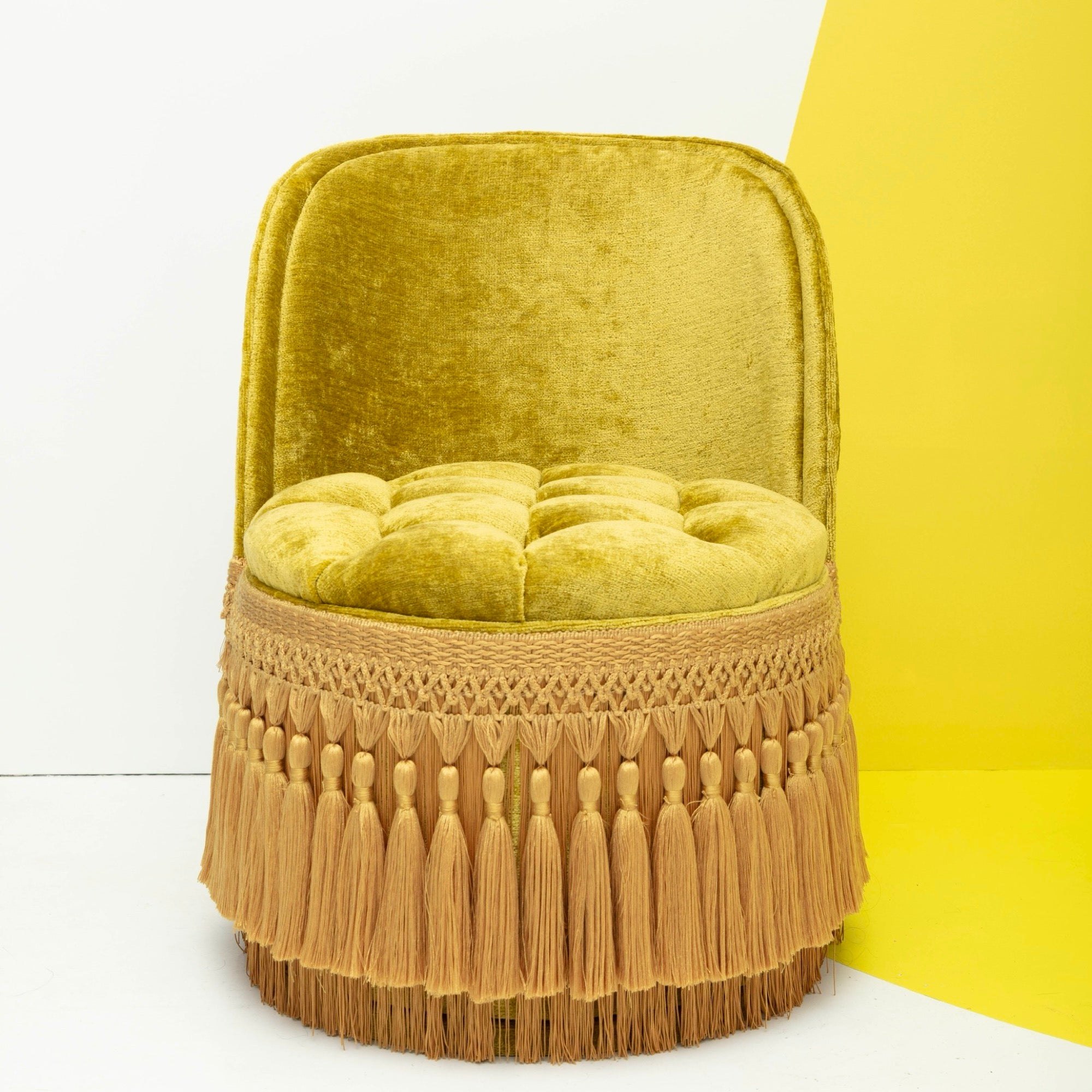 First Edition Abe Lincoln Tufted & Tasseled Velvet Barrel Chair