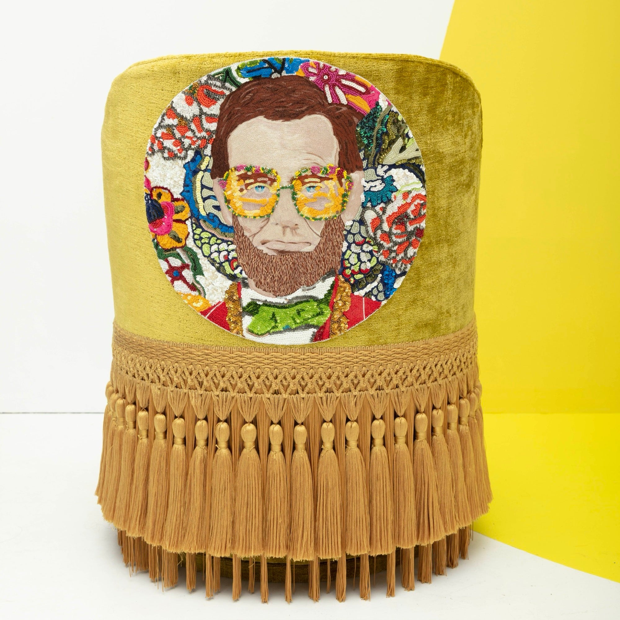 First Edition Abe Lincoln Tufted & Tasseled Velvet Barrel Chair