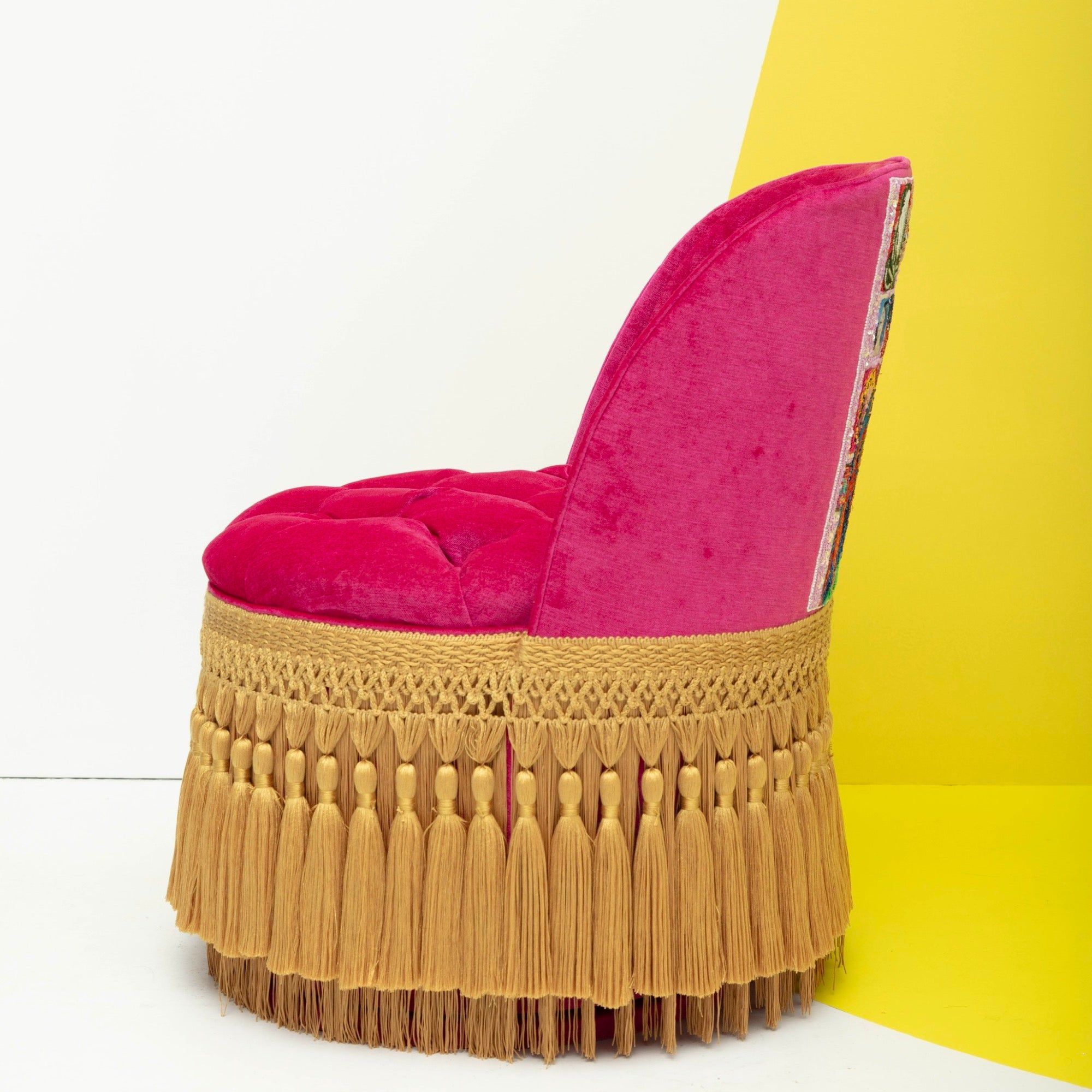 First Edition Peggy Guggenheim Tufted & Tasseled Velvet Barrel Chair
