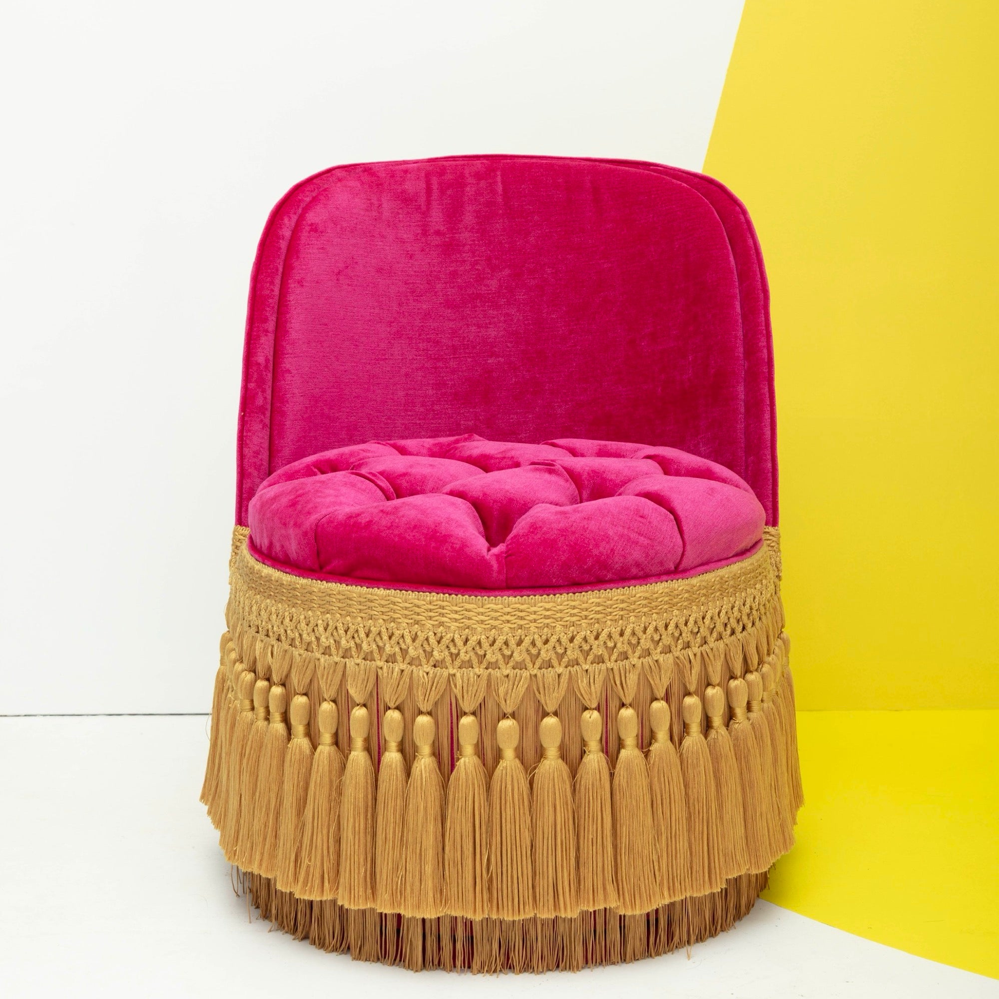 First Edition Peggy Guggenheim Tufted & Tasseled Velvet Barrel Chair