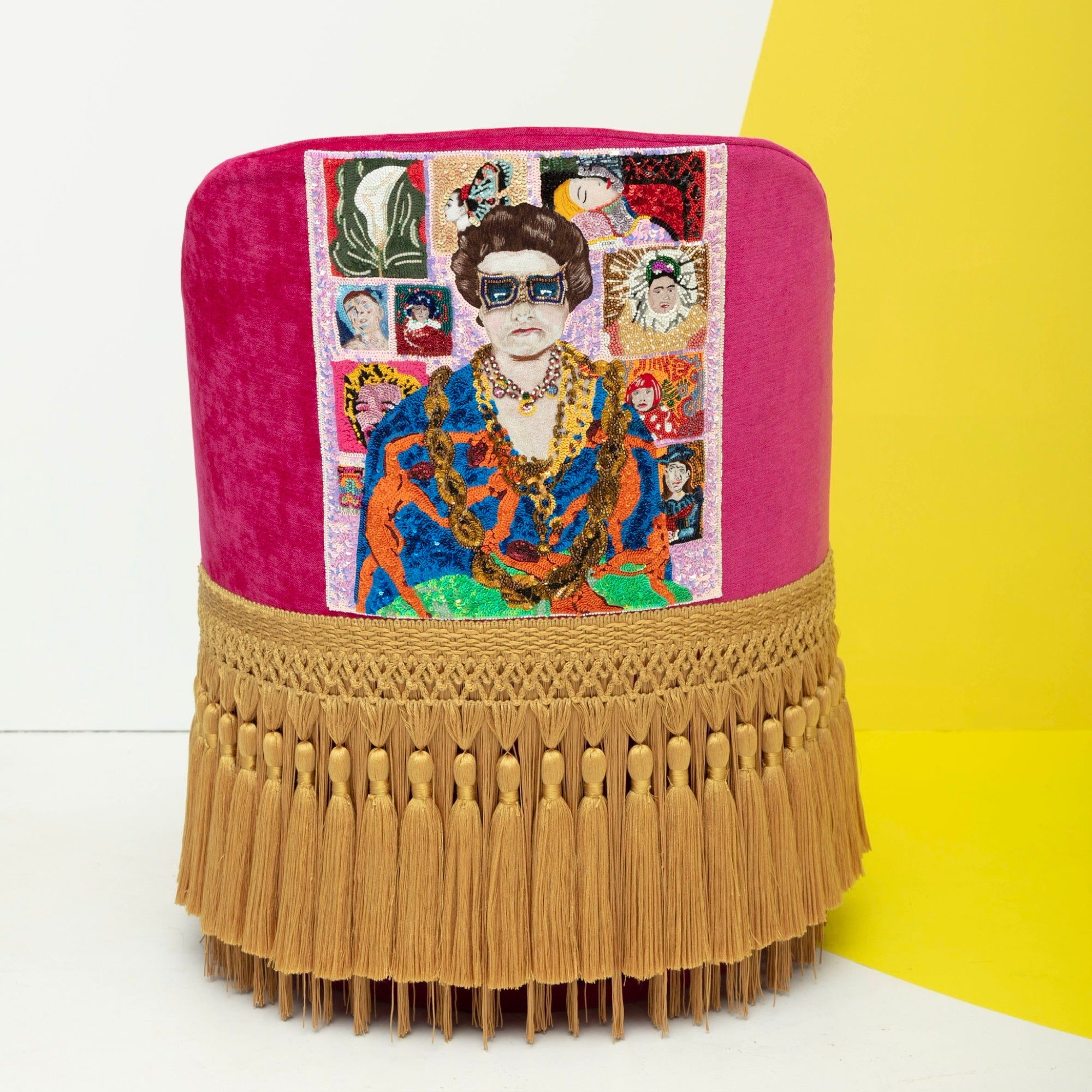 First Edition Peggy Guggenheim Tufted & Tasseled Velvet Barrel Chair