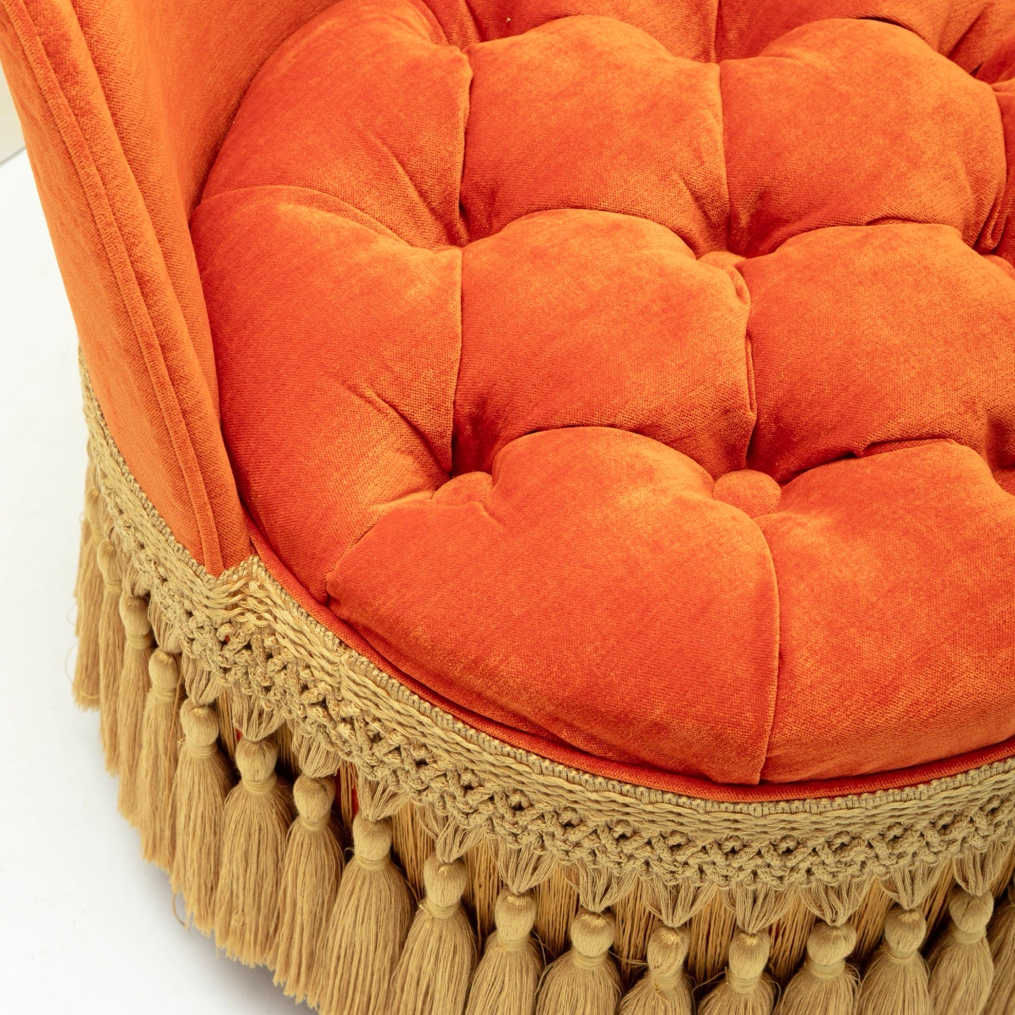 First Edition Amelia Earhart Tufted & Tasseled Velvet Barrel Chair