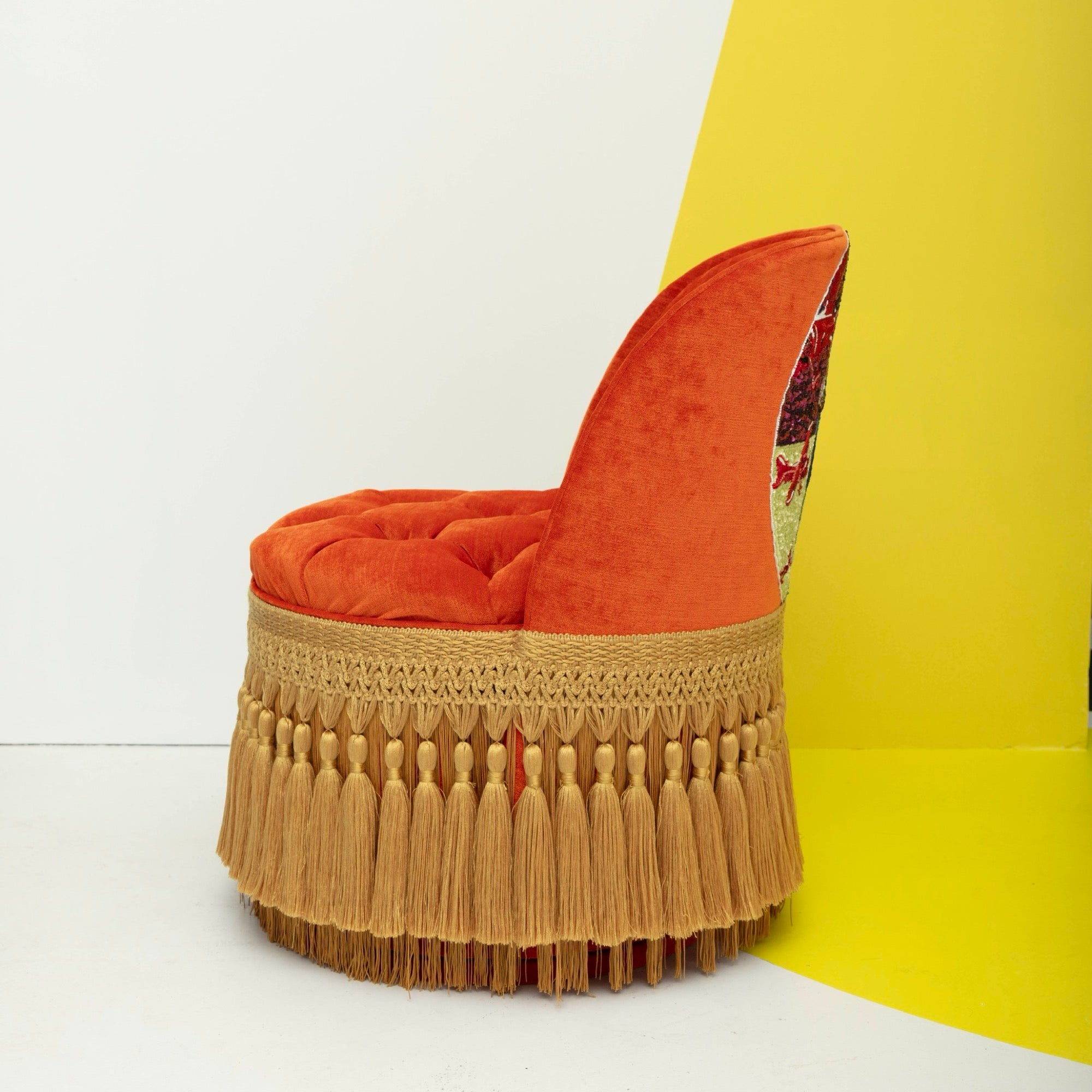 First Edition Amelia Earhart Tufted & Tasseled Velvet Barrel Chair