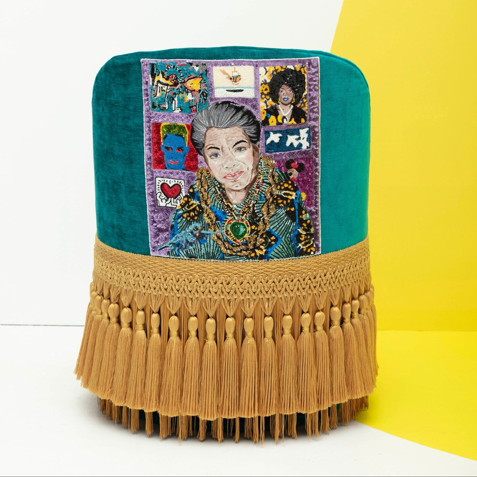 First Edition Maya Angelou Tufted & Tasseled Velvet Barrel Chair