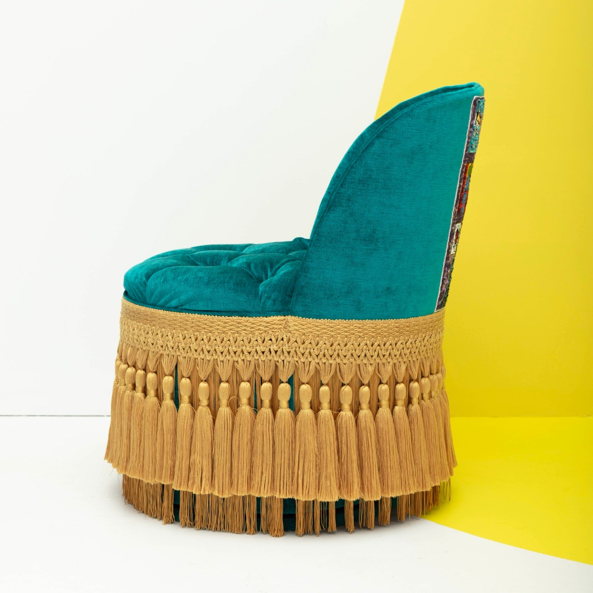 First Edition Maya Angelou Tufted & Tasseled Velvet Barrel Chair
