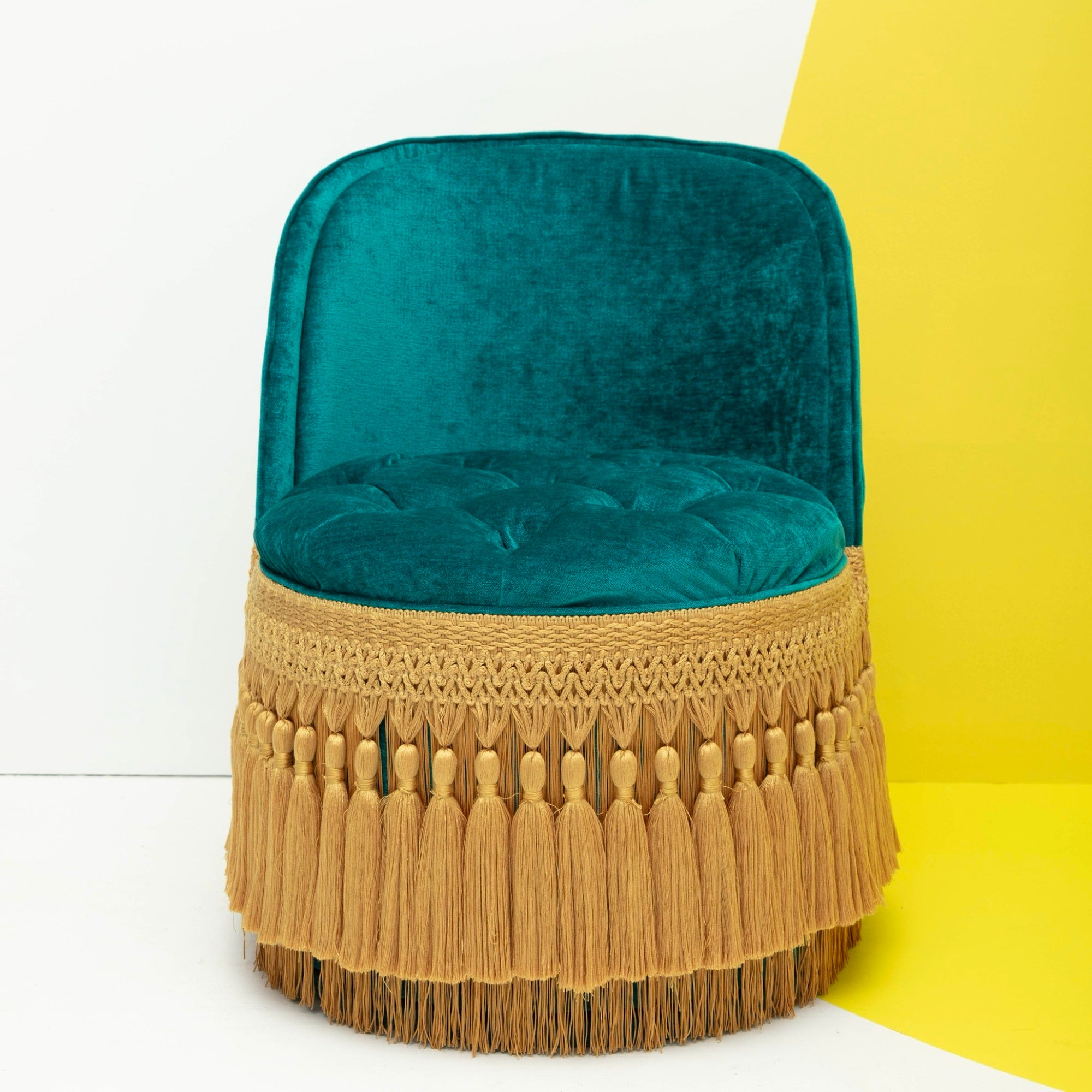First Edition Maya Angelou Tufted & Tasseled Velvet Barrel Chair