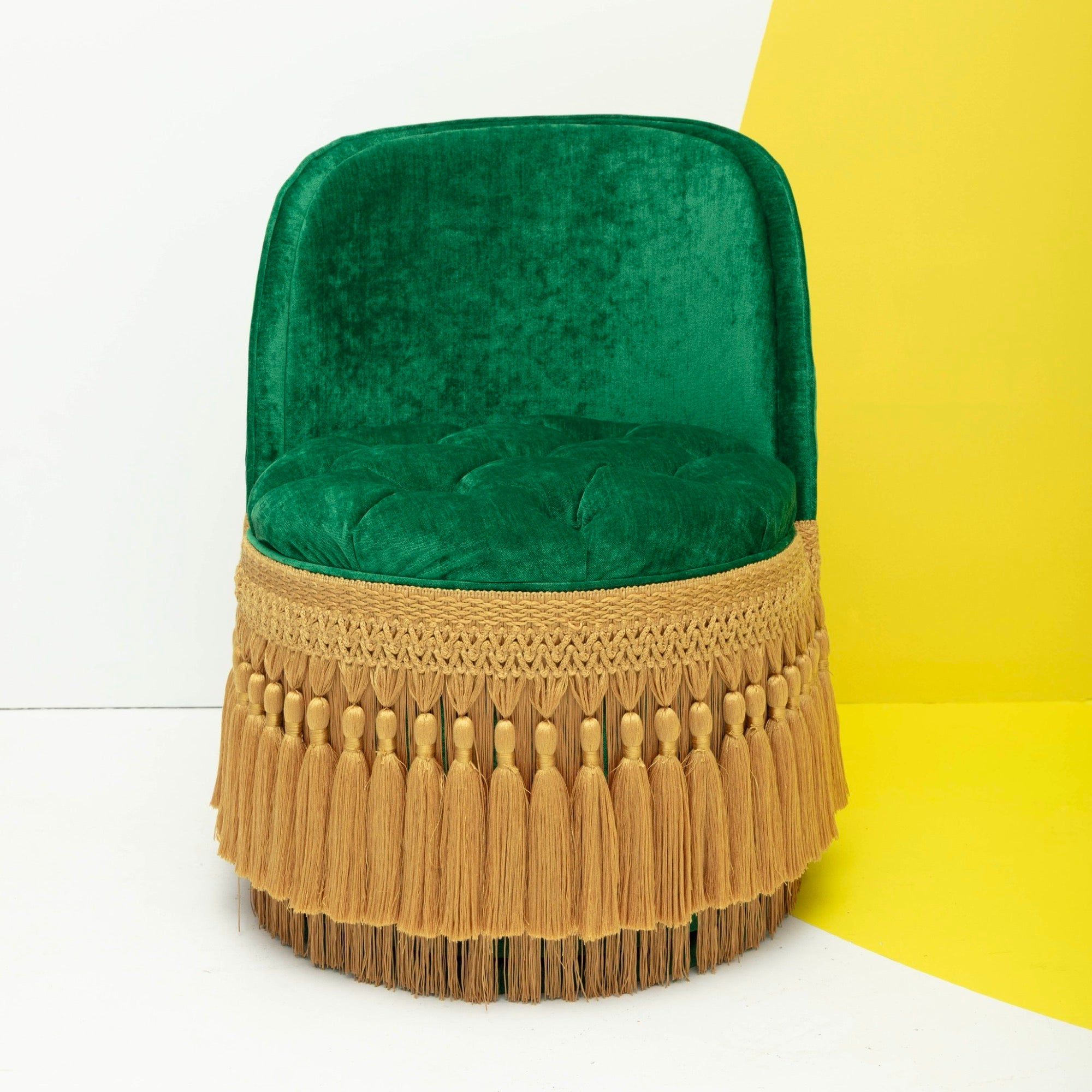 First Edition Coco Chanel Tufted & Tasseled Velvet Barrel Chair