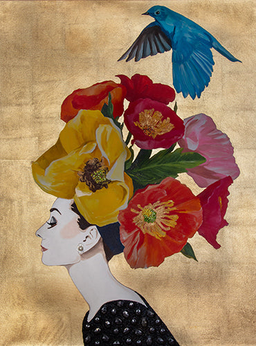 Audrey With Poppy Bouquet  Chapeau on Gold Leaf