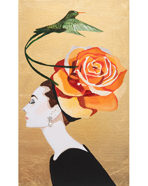 #110 Audrey With Confidential Rose Chapeau on Gold Leaf