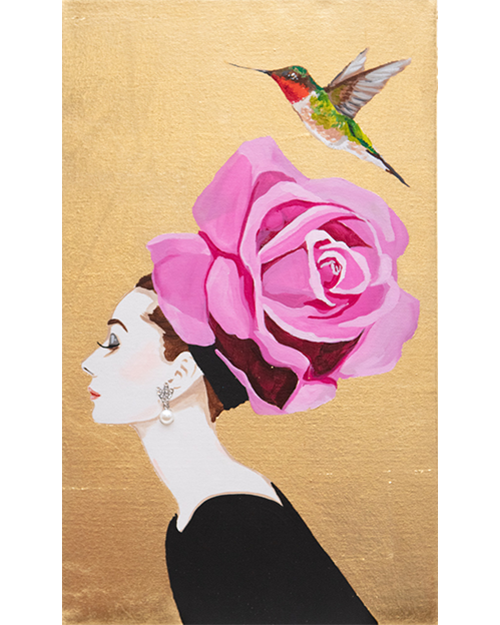 #113 Audrey With Opala Rose Chapeau on Gold Leaf