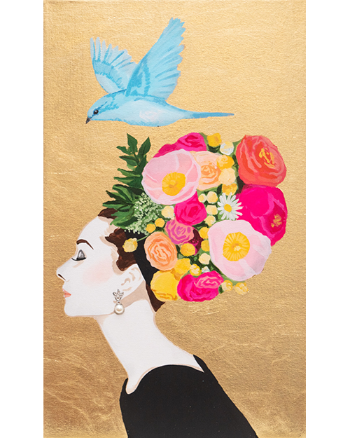 #114 Audrey With Poppy Bouquet Chapeau on Gold Leaf