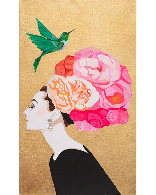 #118 Audrey With Pastel Peonies Chapeau on Gold Leaf