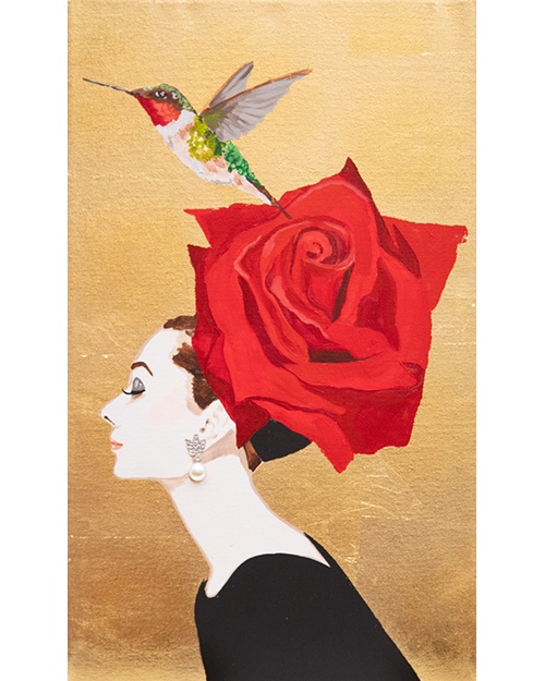 #121 Audrey With Mister Lincoln Rose Chapeau on Gold Leaf