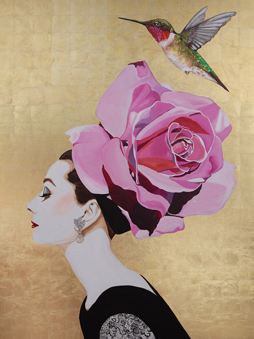 Audrey With Opala Rose Chapeau on Gold Leaf