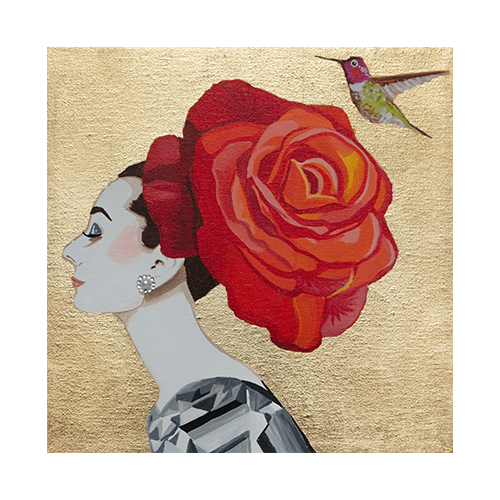 #46 Audrey With Red Camellia on Gold Leaf