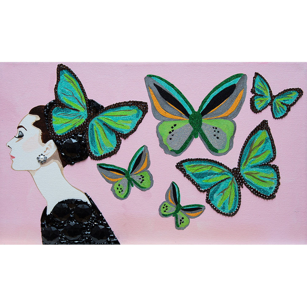#18 Audrey Mini Masterpiece With Morpho Butterflies on Cameo Pink