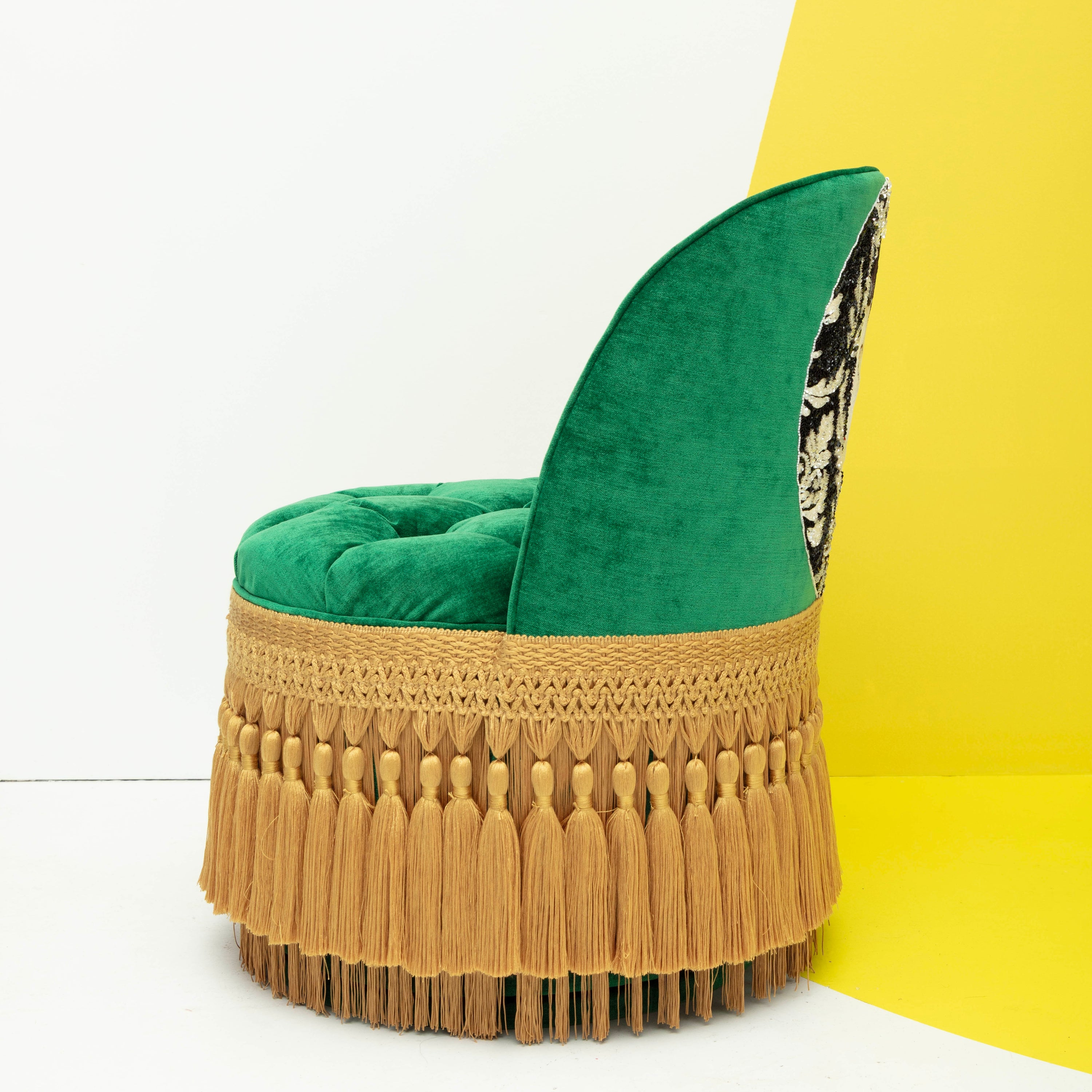 First Edition Coco Chanel Tufted & Tasseled Velvet Barrel Chair