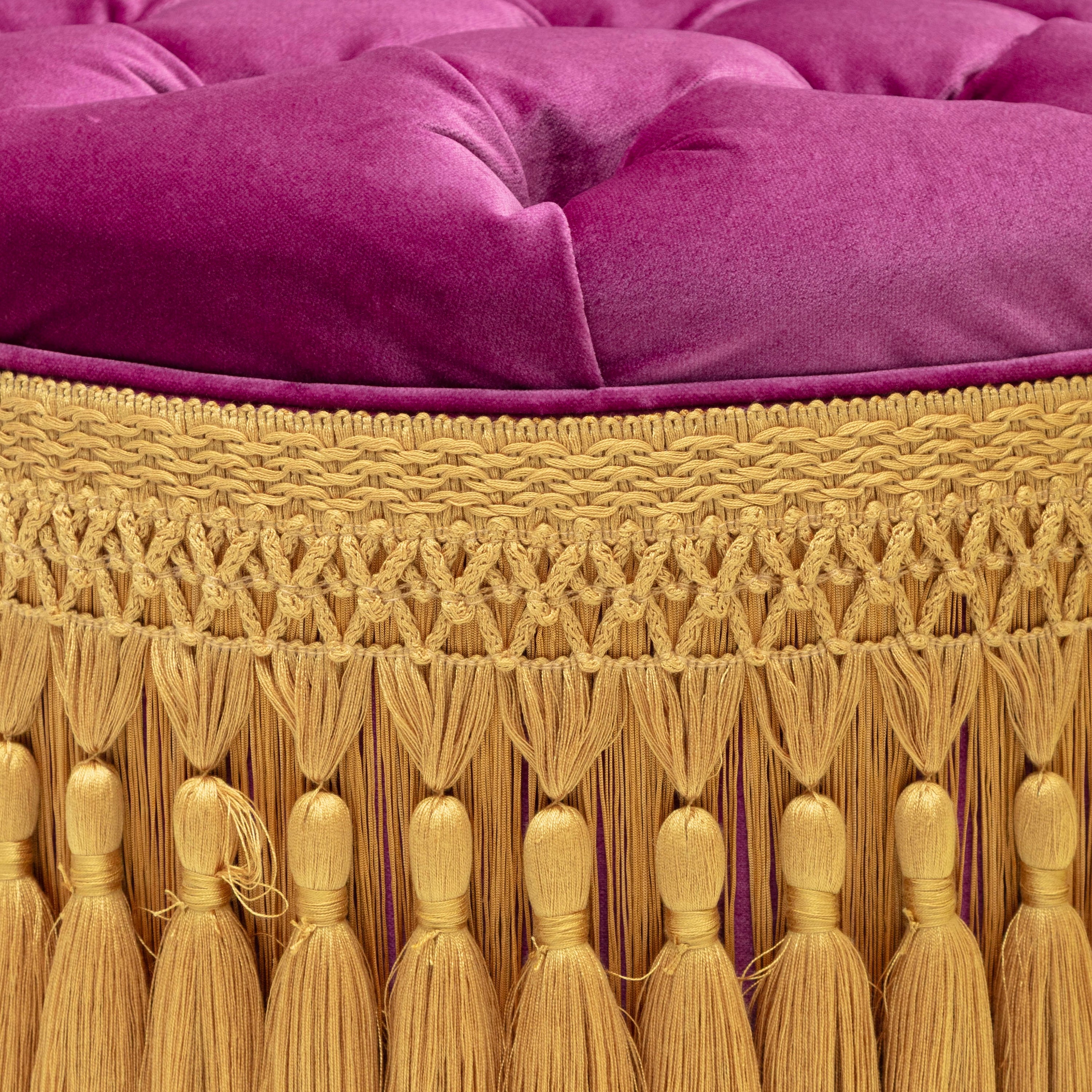 First Edition Queen Elizabeth Tufted & Tasseled Velvet Barrel Chair