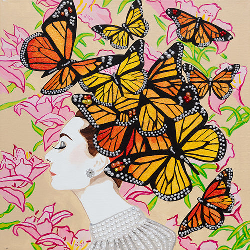 #94 Audrey With Monarch Swarm on Sand Floral | 16x16