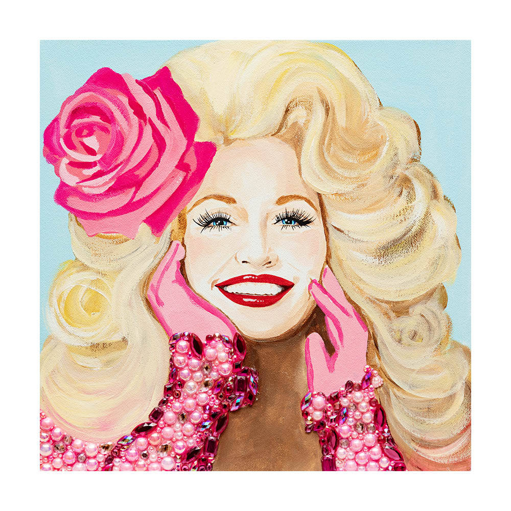 #405 Dolly With Pink Rose on Sky Blue