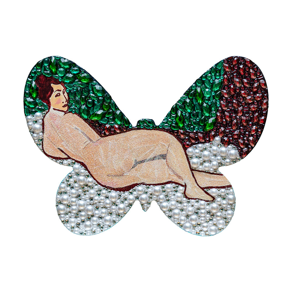 #352 Reclining Nude in Bed of Pearls Butterfly Cutout | 12"