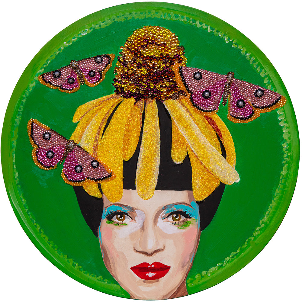 #332 Kate With Yellow Echinacea & Moths Crown