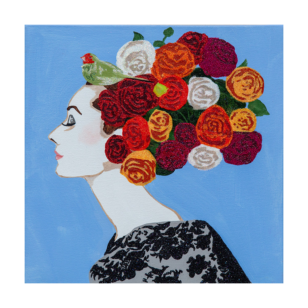 #317 Audrey With Rose Chapeau on Periwinkle