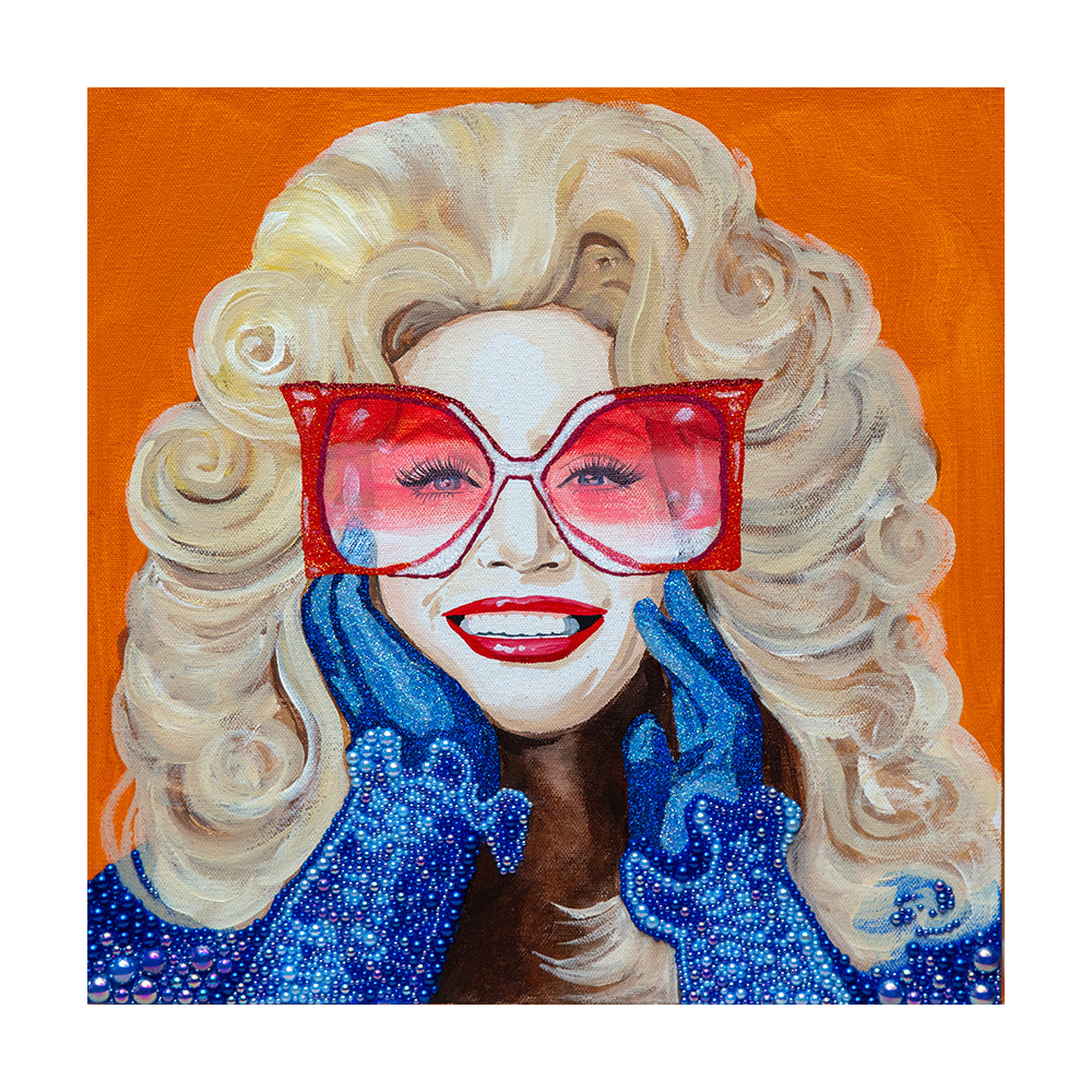 #321 Dolly With Blue Gloves on Persimmon Orange