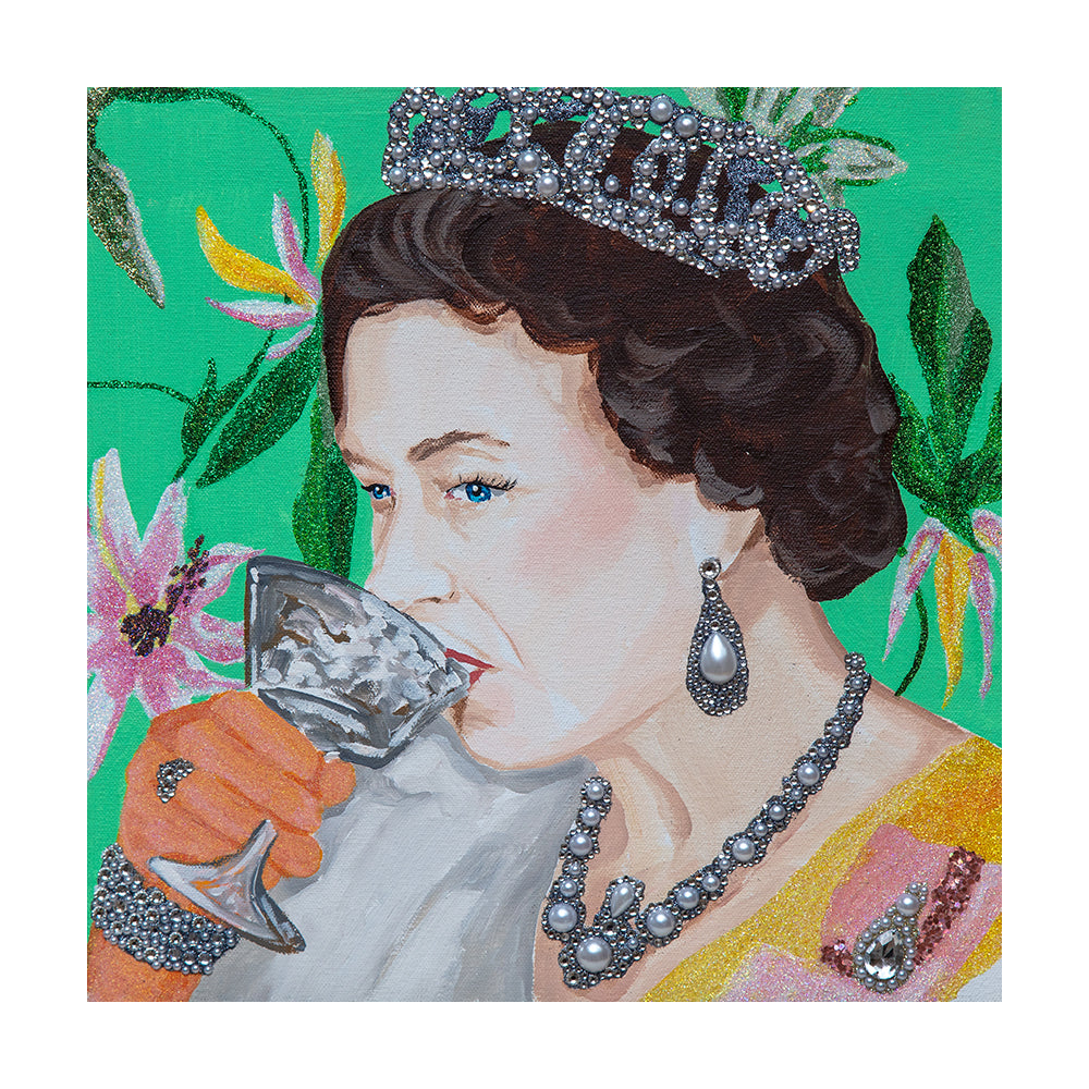 #335 Queen Elizabeth on Jade Green Floral