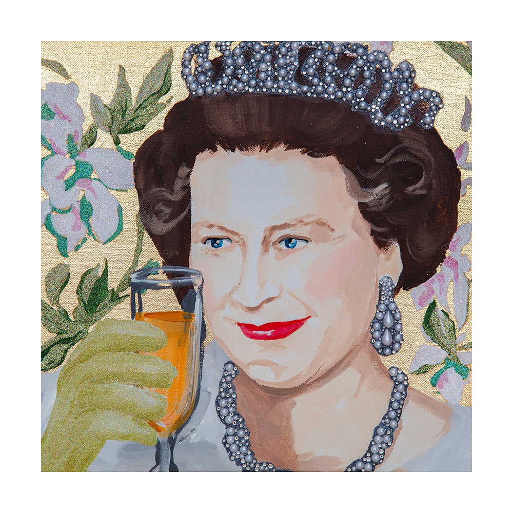 #338 Queen Elizabeth With Pink Irises on Gold Leaf
