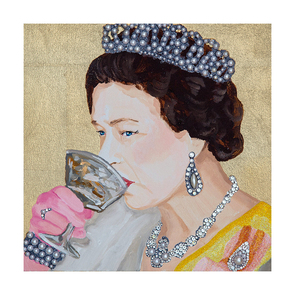 #367 Queen Elizabeth With Pink Glove on Gold Leaf