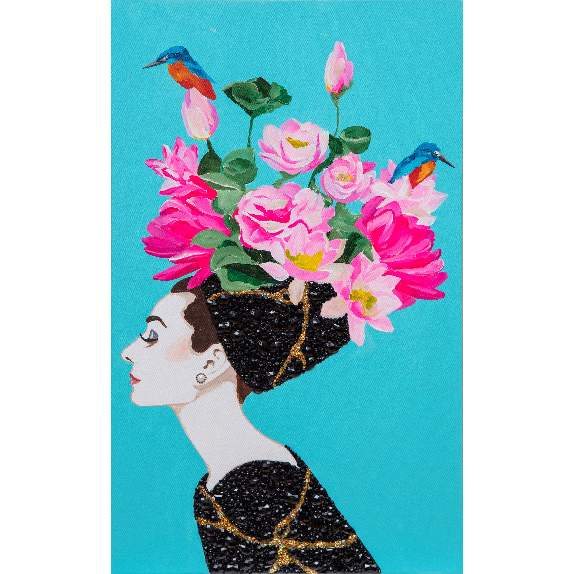 #380 Audrey with Pink Lotus Chapeau & Black Kintsugi Dress Mini Masterpiece