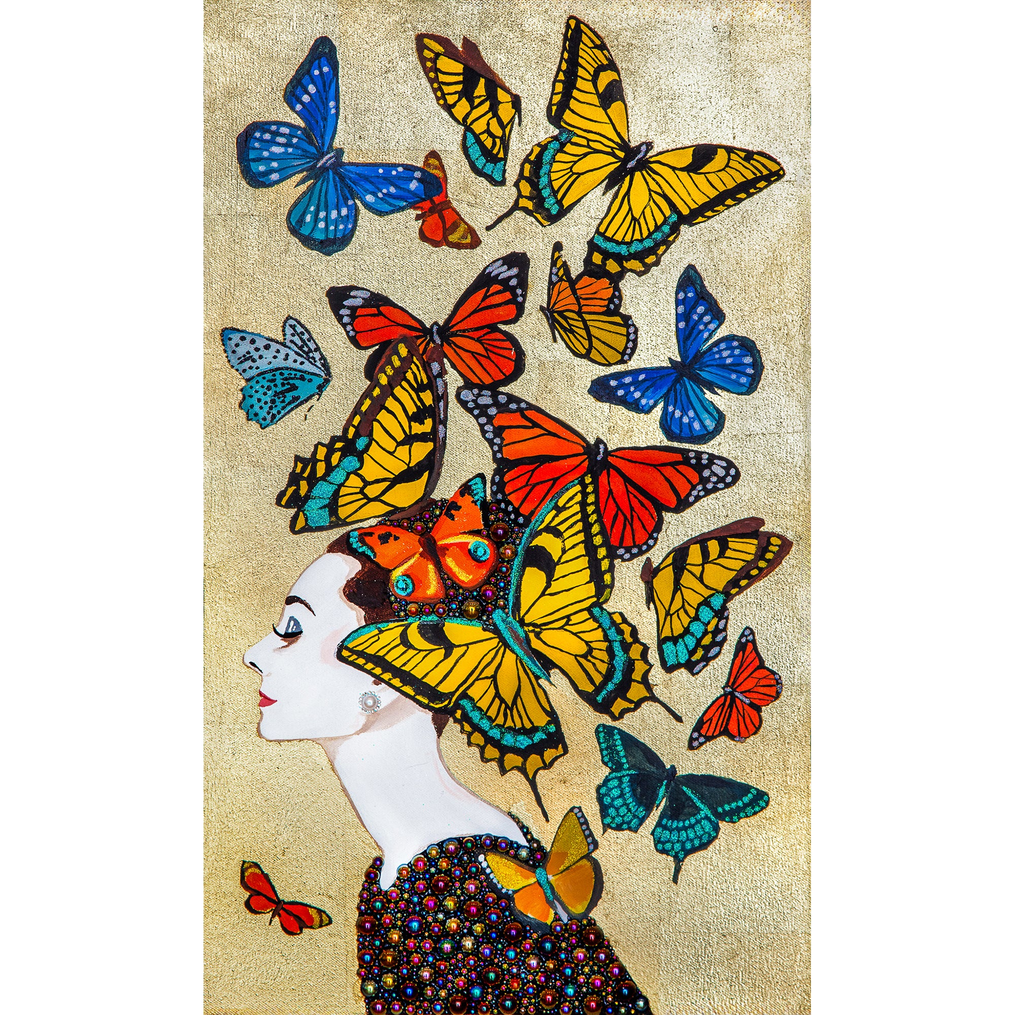 #376 Audrey with Butterfly Swarm on Gold Leaf Mini Masterpiece