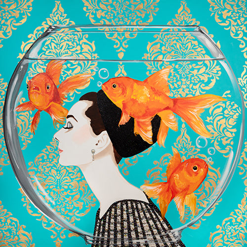 Fishbowl Audrey On Turquoise Damask