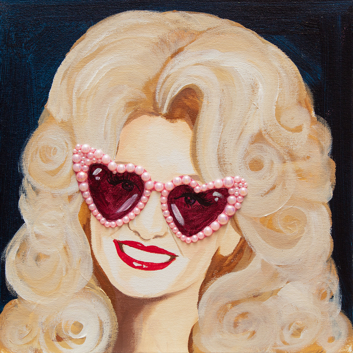 #594 Dolly Parton with Heart Sunnies on Navy | 12x12" (Commission)