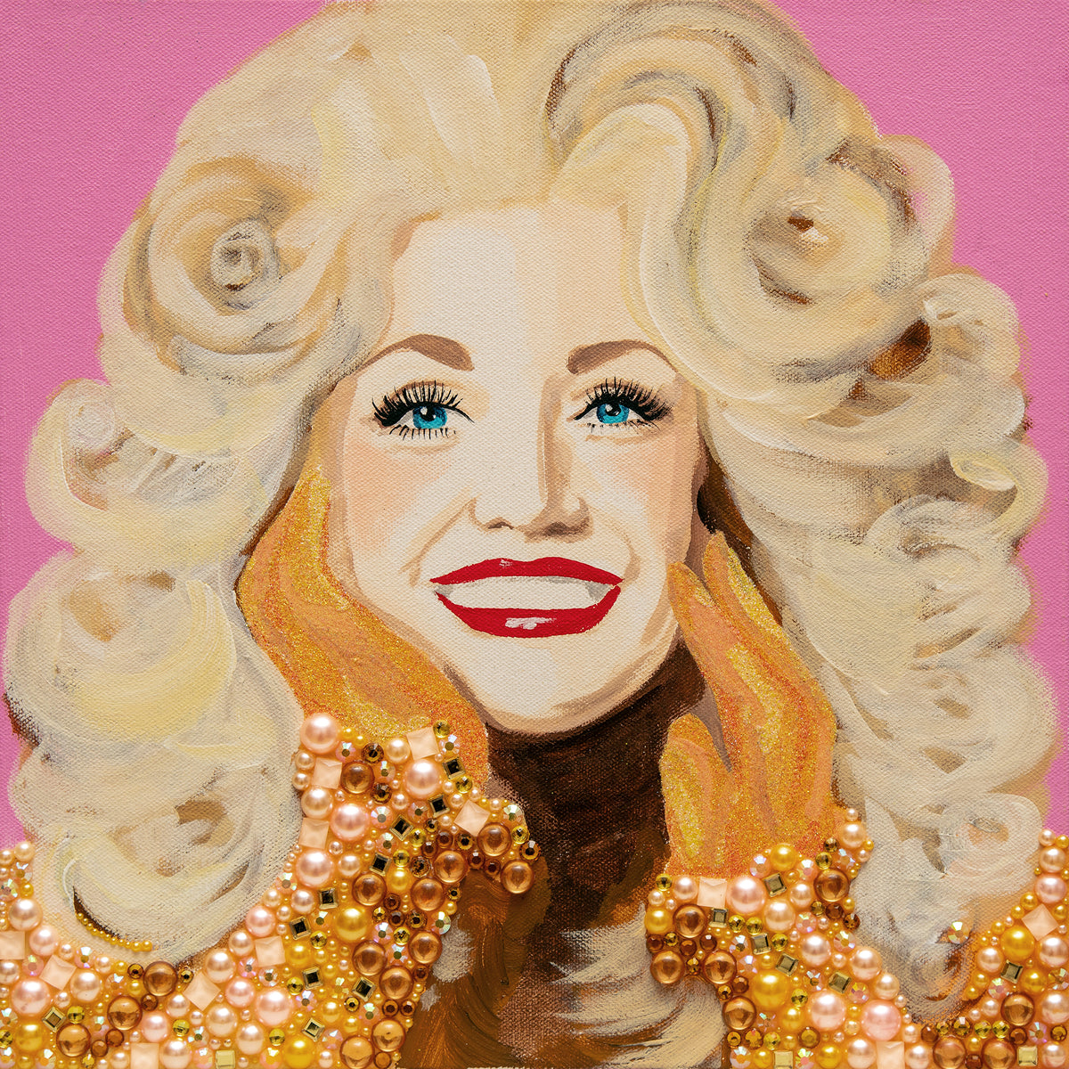 #589 Dolly Parton on Pink with Orange Gloves  |  12 x 12"