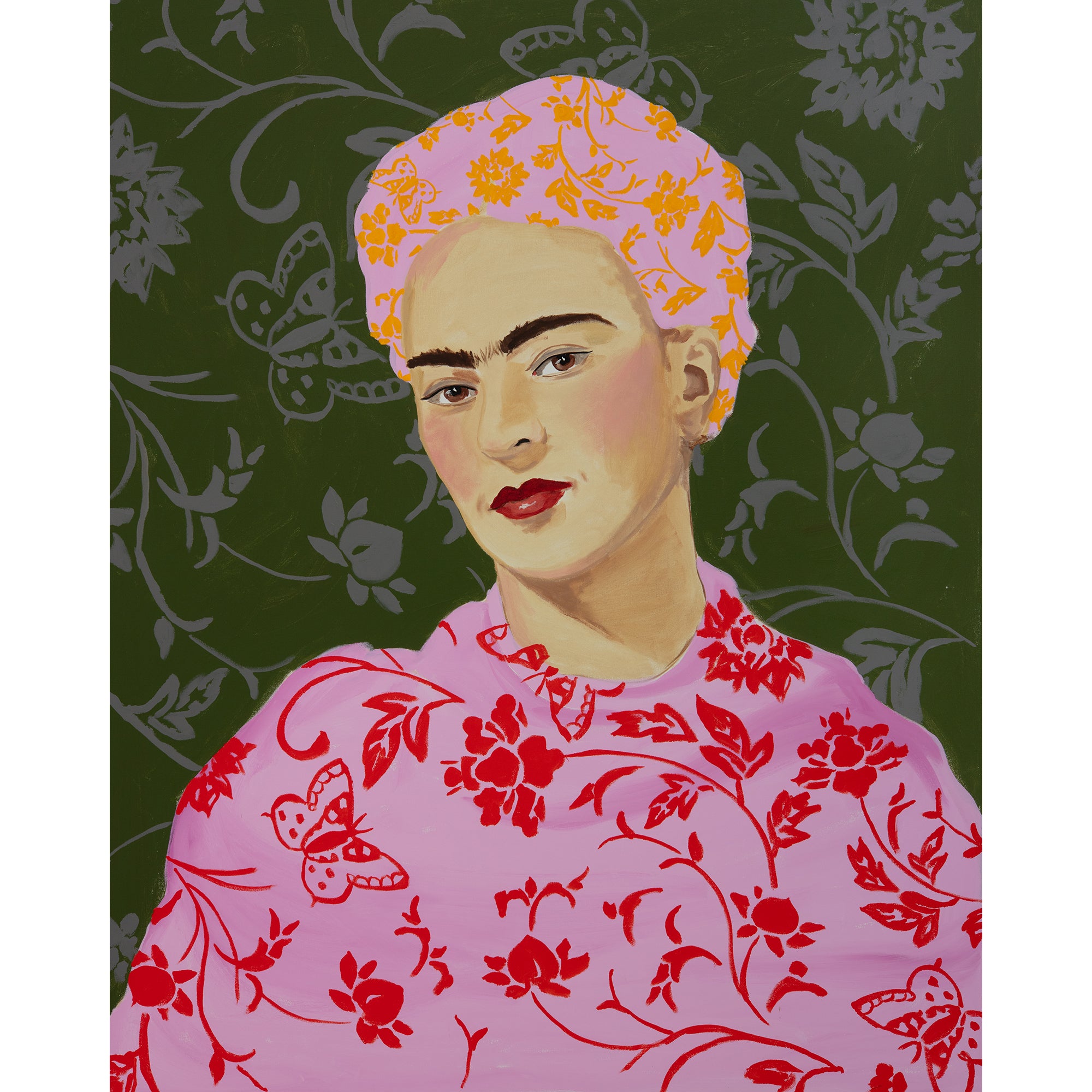 Frida With Pink and Green Florals  |  60 x 48in