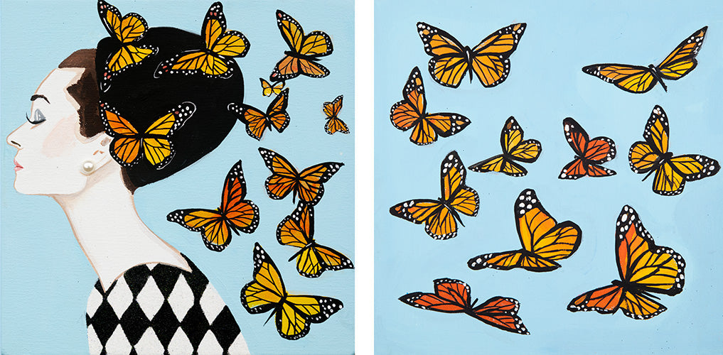 #12 Audrey Diptych With Monarch Swarm