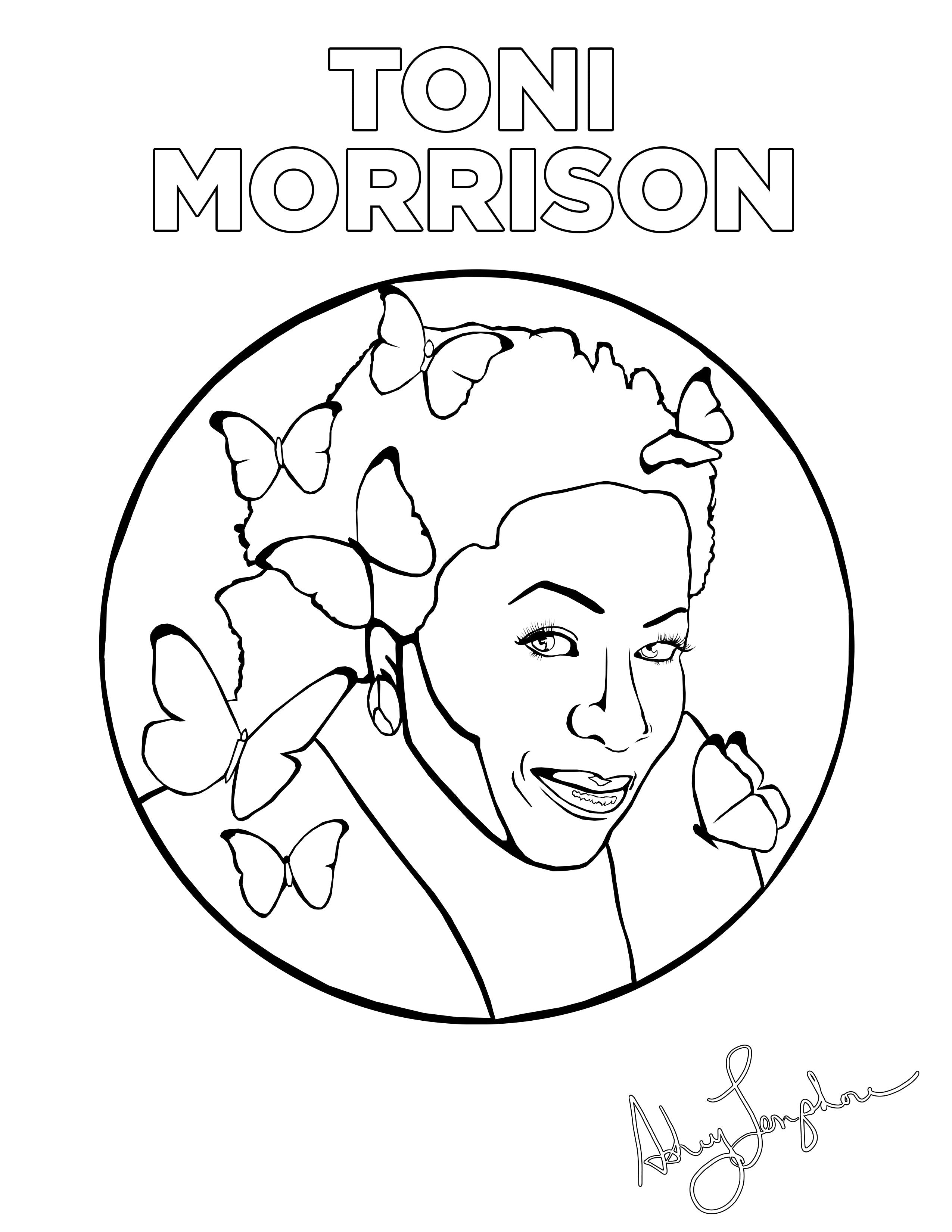 Ashley Longshore coloring pages featuring Toni Morrison.