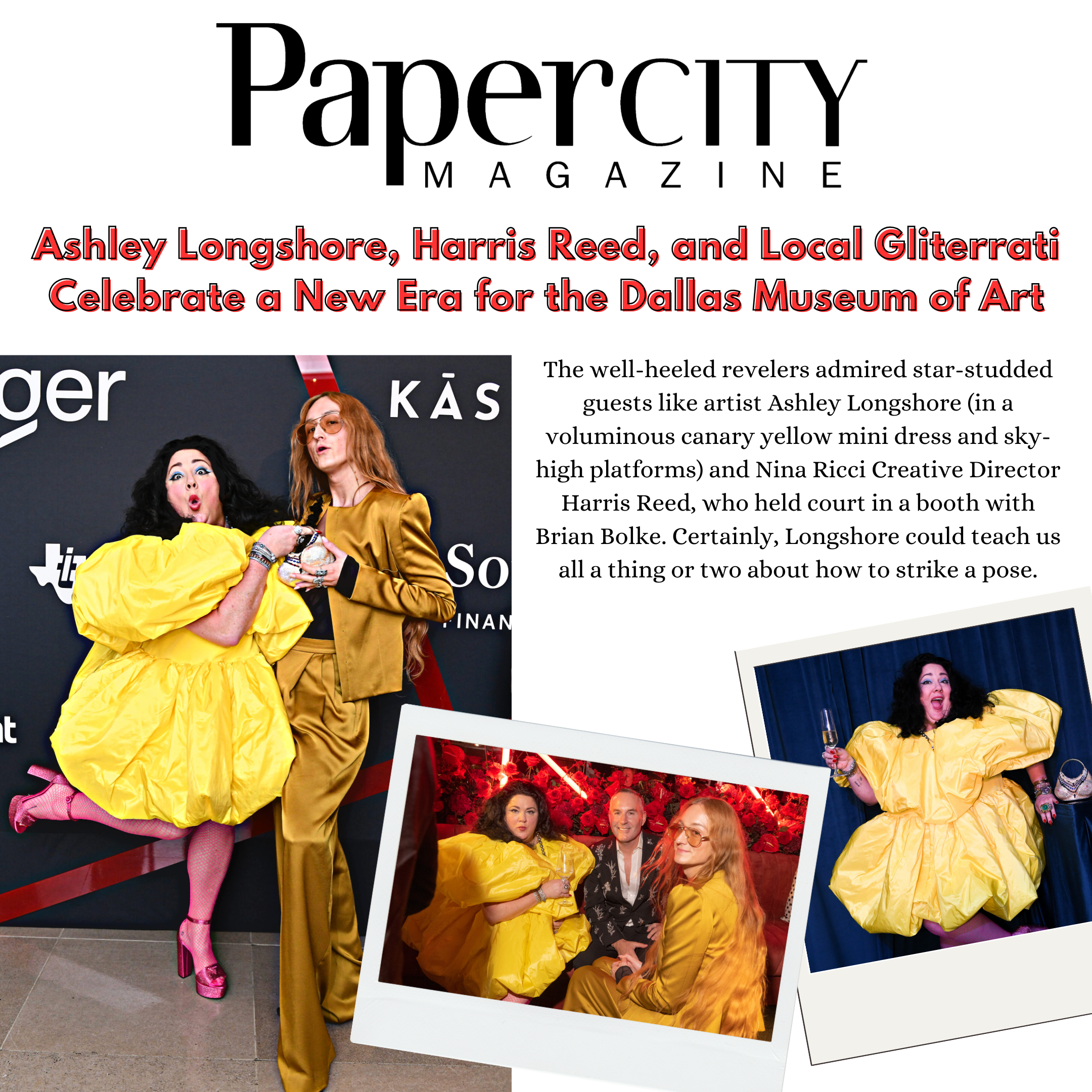 Papercity Magazine featuring artist Ashley Longshore and fashion designer Harris Reed at the Dallas Museum of Art.