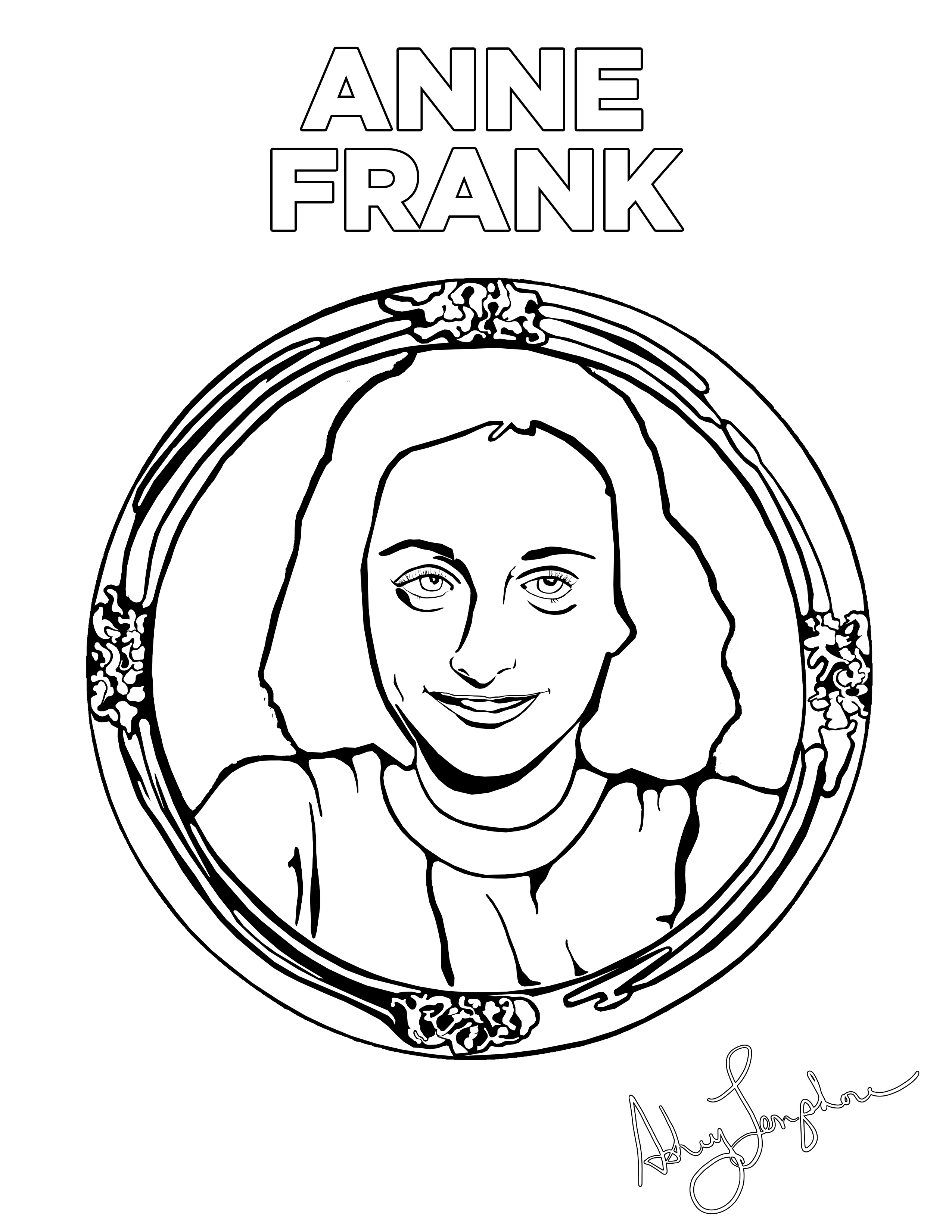 Ashley Longshore coloring pages featuring Anne Frank.