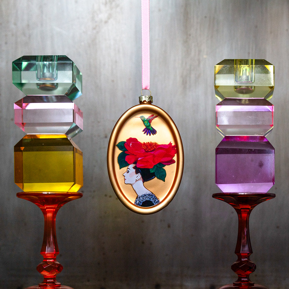 "Audrey With Hummingbird" Glass Ornament | *Preorder