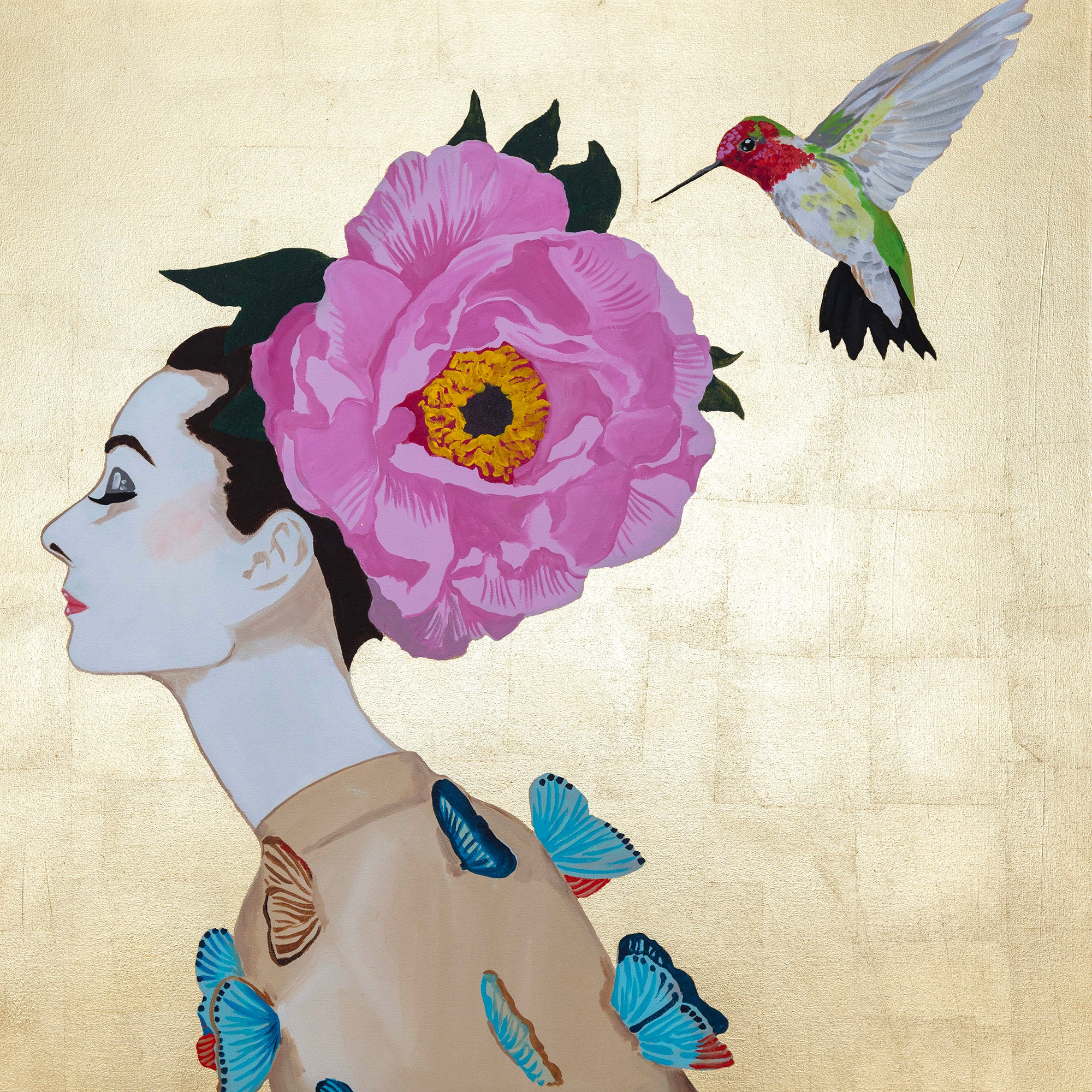 Audrey With Butterfly Vase Dress on Gold Leaf