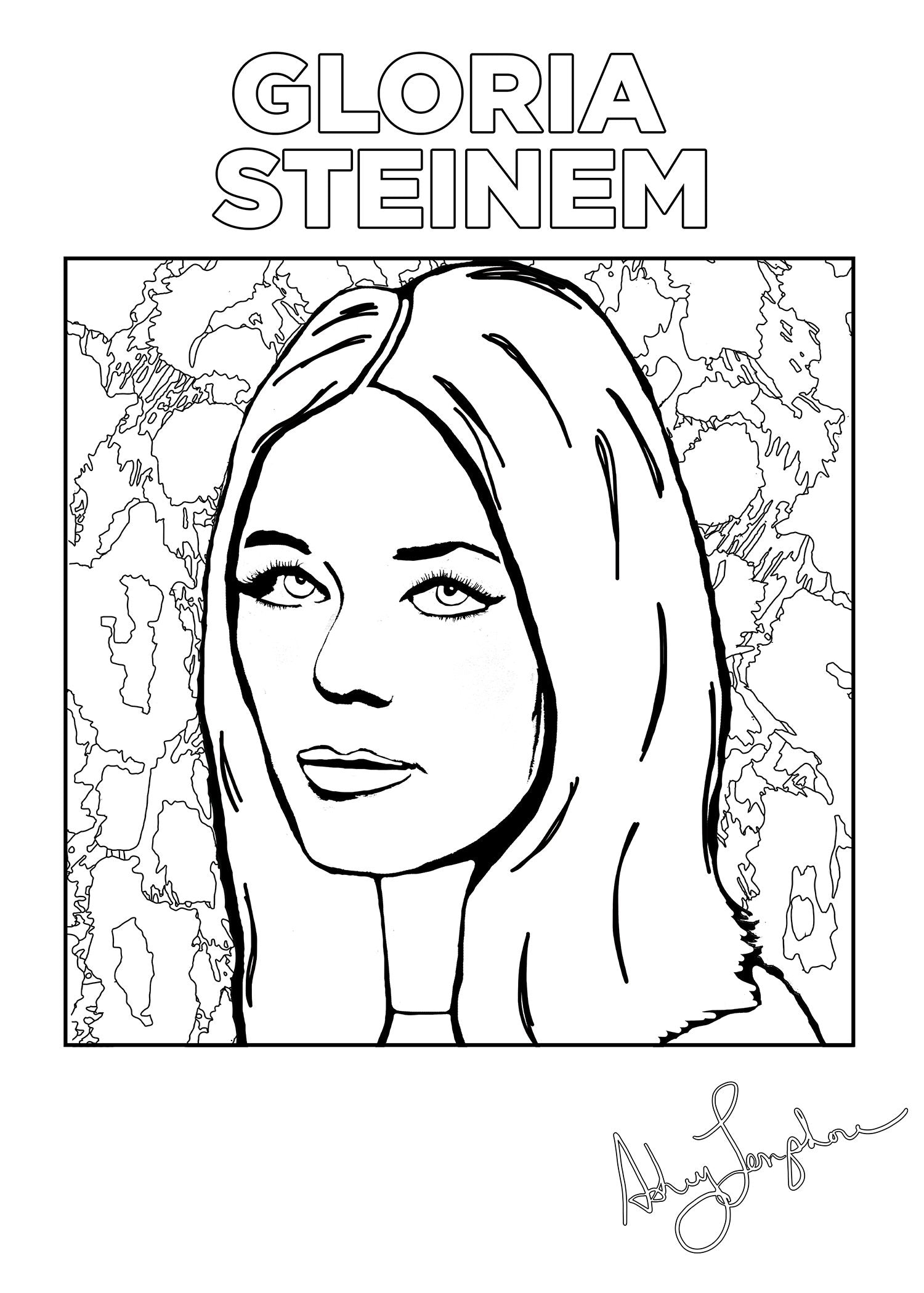 Ashley Longshore coloring pages featuring Gloria Steinem.
