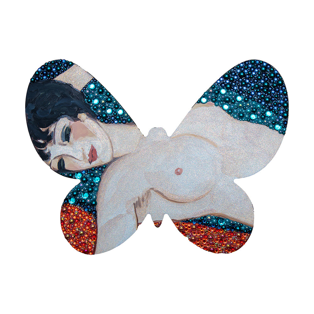 #350 Lounging Nude on Blue and Red Butterfly Cutout | 16"