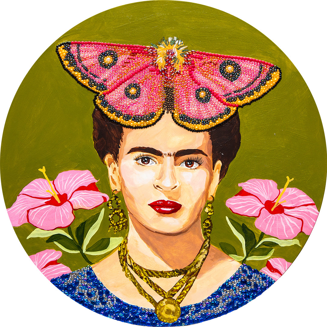 #349 Frida With Emperor Moth Crown on Olive Green