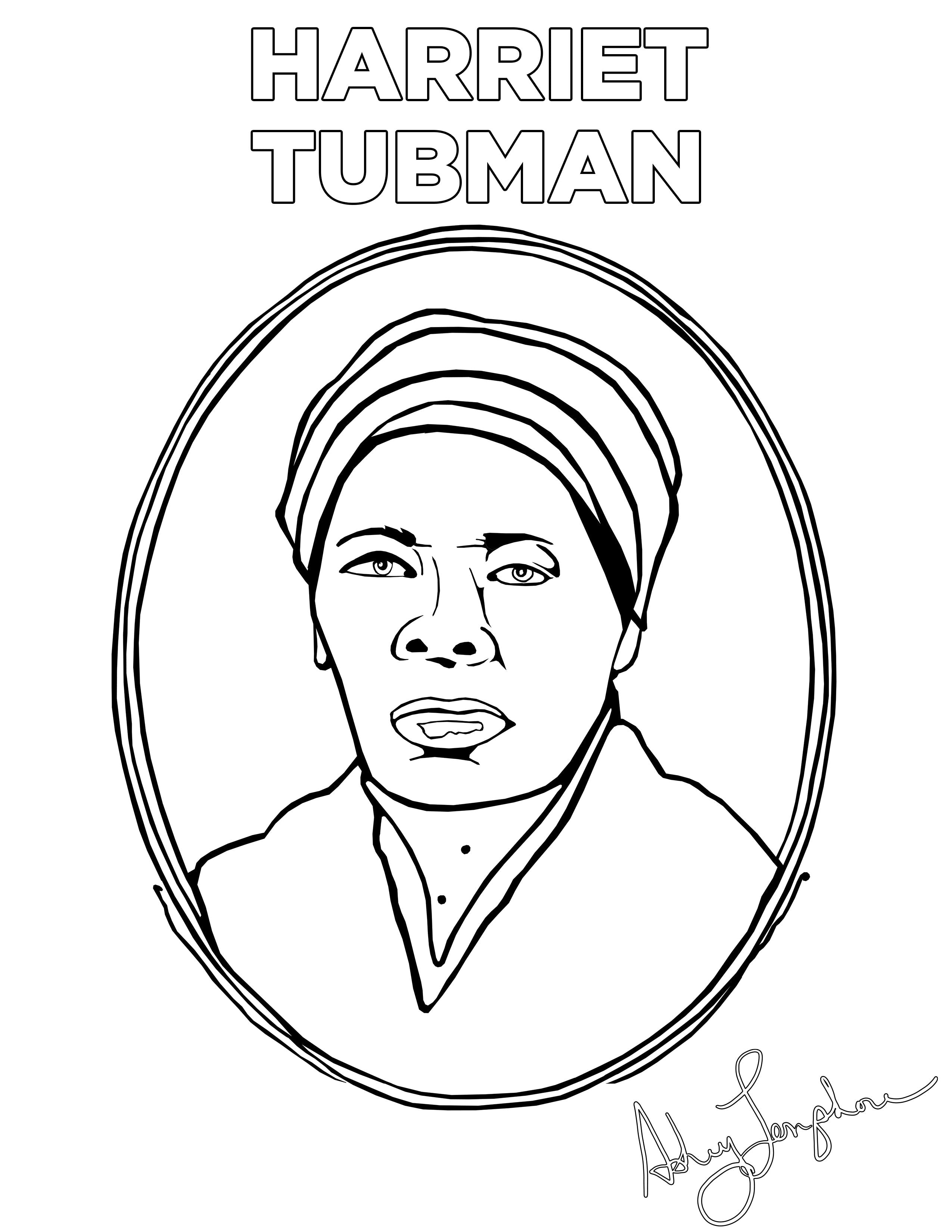 Ashley Longshore coloring pages featuring Harriet Tubman.