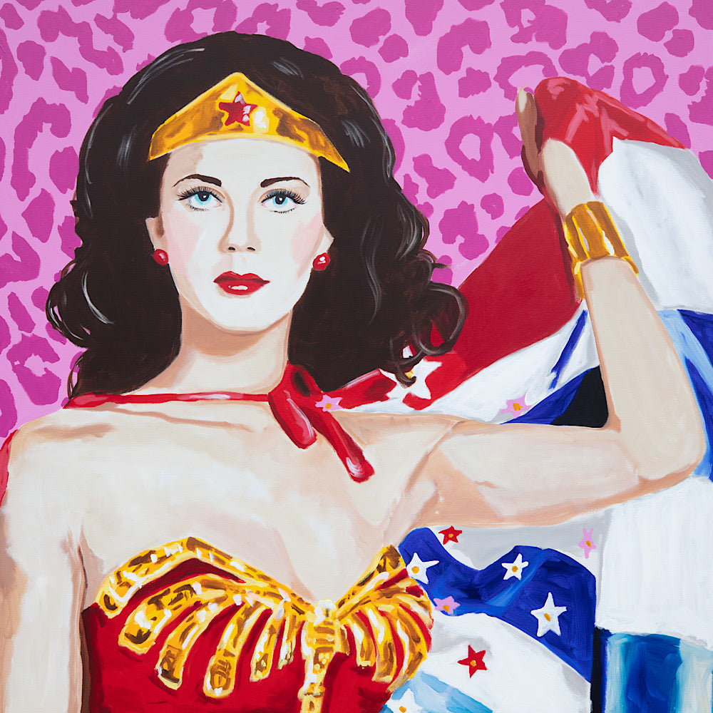 Wonder Woman on Pink Leopard  |  60 x 60in